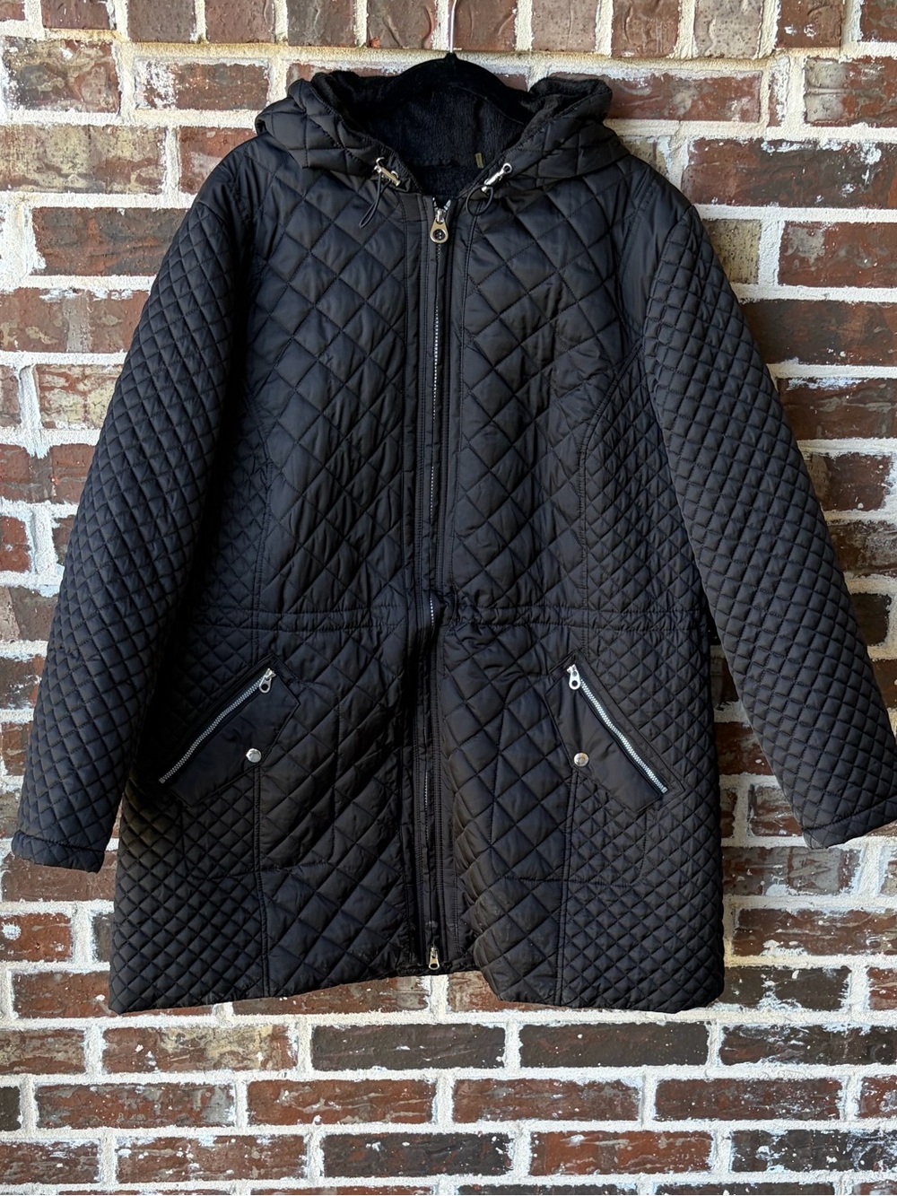 Braetan Black Quilted Hooded Full Zip Diamond Stitch Coat Size 2X